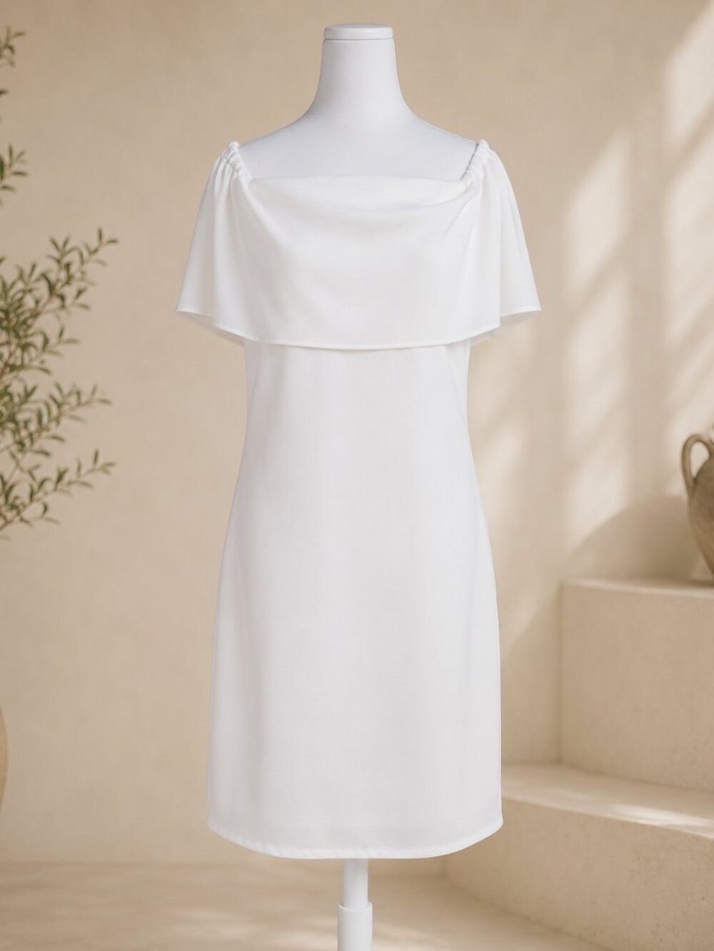 Charles Henry White Off-The-Shoulder Flutter Sleeve Midi Dress | Size L NWOT - Picture 2 of 7